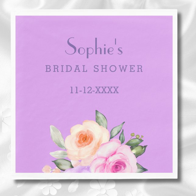 Chic Hot Pink Bright Roses Floral Bridal Shower Napkin (Creator Uploaded)