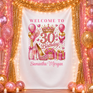 Chic Hot Pink Confetti 30th Birthday Backdrop Tapestry