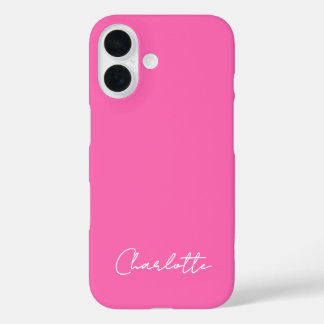 Chic Hot Pink Custom Name Script iPhone 16 Case