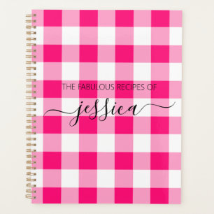 Chic hot pink gingham script name recipe planner