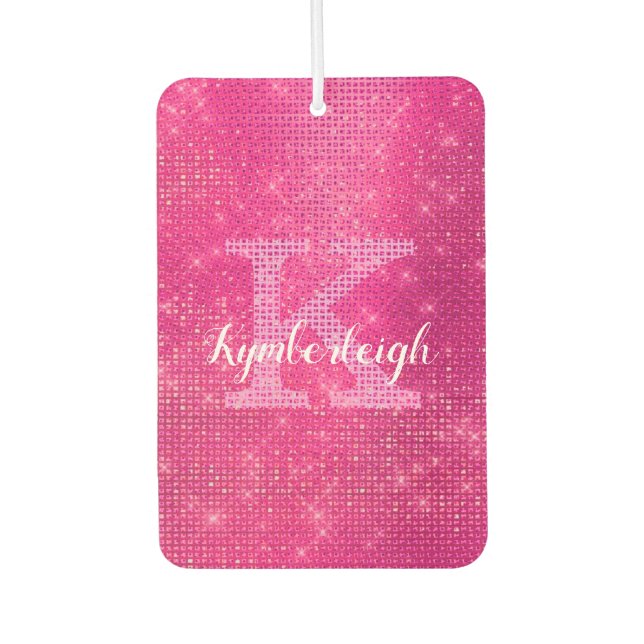 Chic Hot Pink Glam Diamond Sparkle Monogram Name Car Air Freshener (Front)