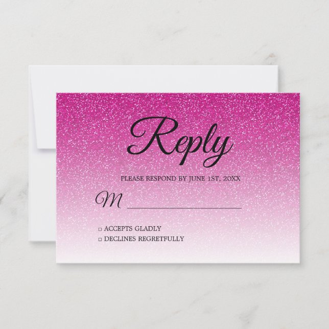 Chic Hot Pink Glitter Ombre RSVP Invitation (Front)