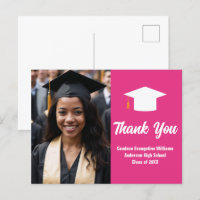 Chic Hot Pink Graduation Photo Custom Thank You