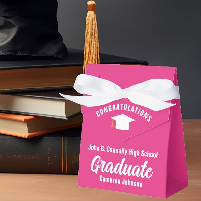 Chic Hot Pink Personalised Graduation Party Favour Box (Creator Uploaded)