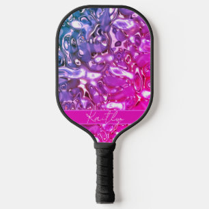 Chic Hot Pink Purple Handwritten Signature Name Pickleball Paddle