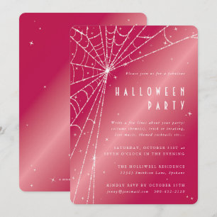 Chic Hot Pink Sparkling Spider Web Halloween Party Invitation