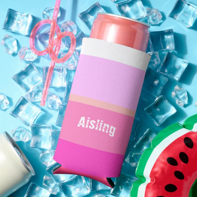 Chic Hot Pink Stripes Pattern Seltzer Can Cooler (In Situ Summer)