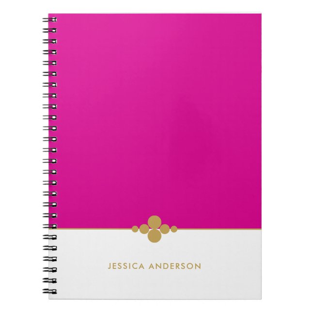 Chic Hot Pink White Gold Personalized Notebook (Front)