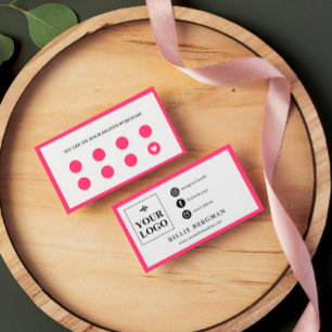 Chic Hot Pink White Social Media & Loyalty Business Card