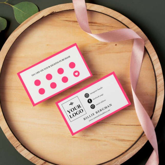 Chic Hot Pink White Social Media & Loyalty Business Card (Creator Uploaded)