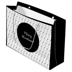 Chic Houndstooth Musical Notes Merry Christmas Large Gift Bag