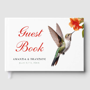 Chic Hummingbird and Orange Flower Wedding Guest Book