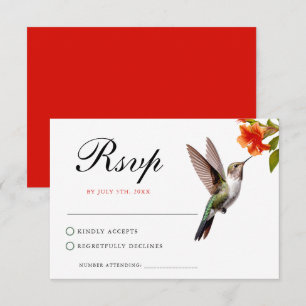 Chic Hummingbird and Orange Flower Wedding RSVP Card