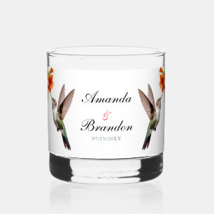 Chic Hummingbird and Orange Flower Wedding Whiskey Glass
