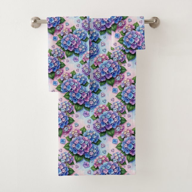 Chic Hydrangeas and Diamonds Towel Set (Insitu)
