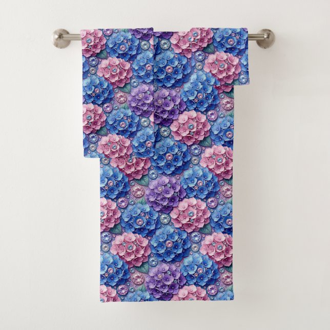 Chic Hydrangeas and Diamonds Towel Set (Insitu)