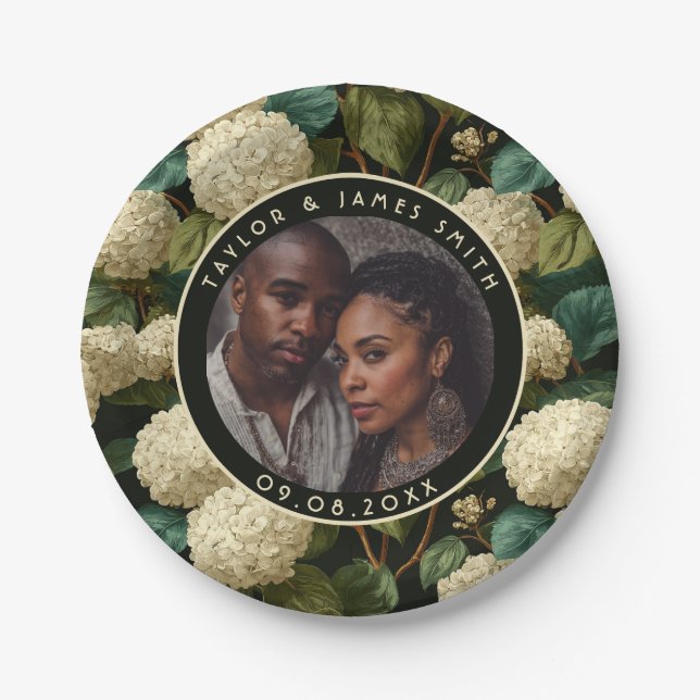 Chic Hydrangeas Plates For Bride To Be Party (Front)
