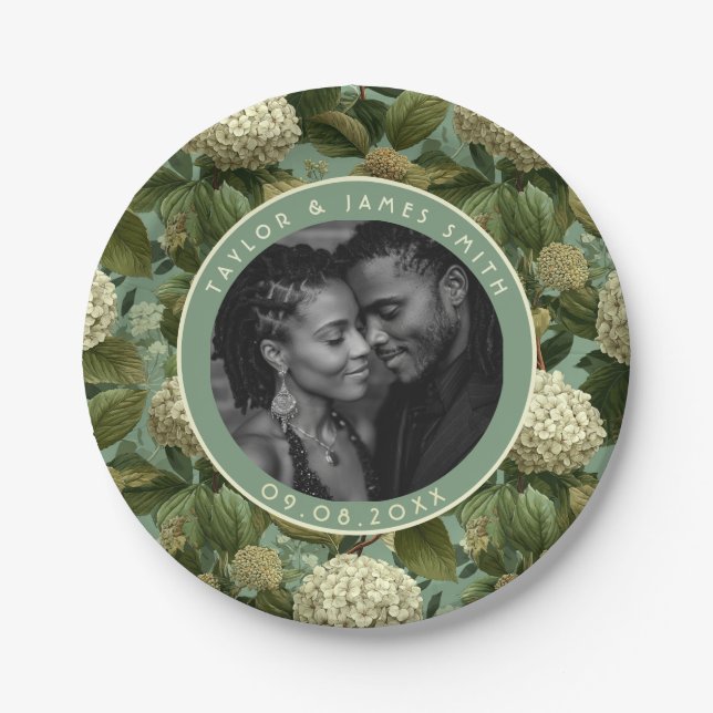 Chic Hydrangeas Plates For Wedding Dinner Party (Front)