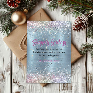 Chic ice blue glitter Christmas new year greeting  Card