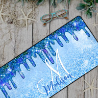 Chic ice blue ombre glitter drips monogram noteboo