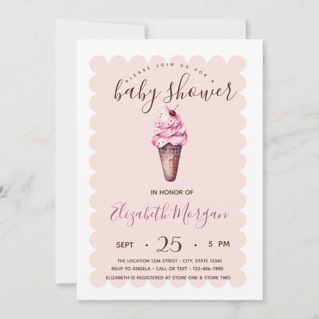 Chic Ice cream Striped Baby Shower Invitation (Front)