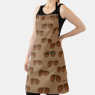 Chic iconic winkS Aviator Glasses Brown Pattern Apron