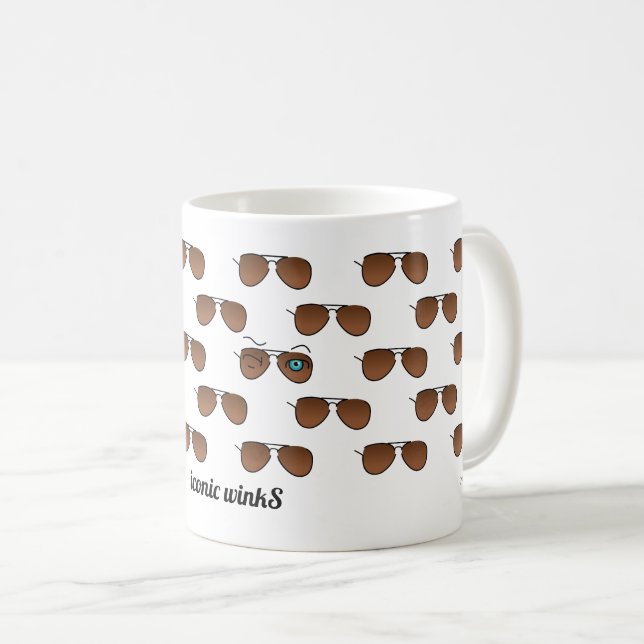 Chic iconic winkS Aviator Glasses Brown Pattern Coffee Mug (Front Right)