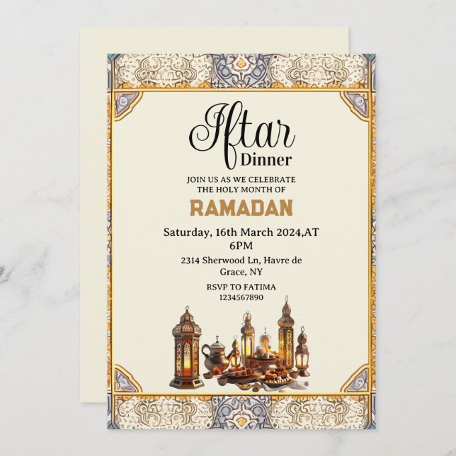 Chic Iftar dinner party Ramadan kareem 2025 Invitation (Front/Back)
