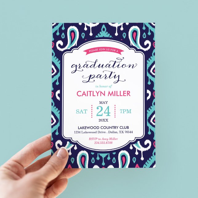 Chic Ikat Paisley Graduation Party Invitation (Creator Uploaded)