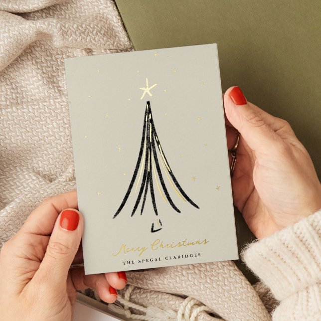 Chic Illustrated Christmas Tree Gold (Chic Illustrated Christmas Tree Gold Foil Holiday Card)