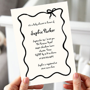 Chic Illustrated French Bow   Baby Shower Invitation