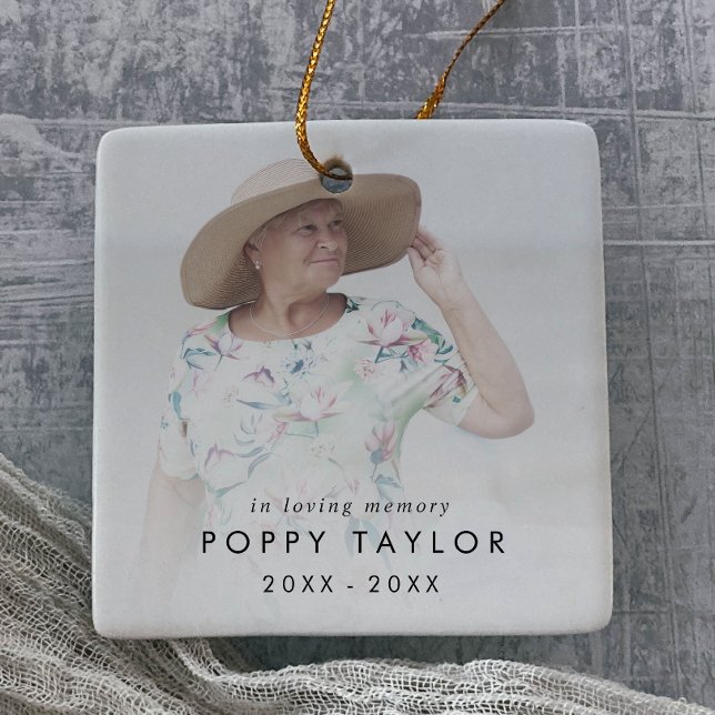Chic In Loving Memory Grandma Photo Memorial Ceramic Ornament (Creator Uploaded)