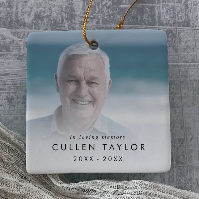 Chic In Loving Memory Grandpa Photo Memorial Ceramic Ornament (Creator Uploaded)