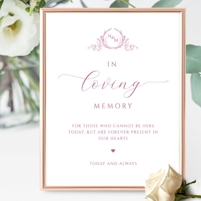 Chic In loving Memory, Monogrammed Mauve Pink Sign (Creator Uploaded)