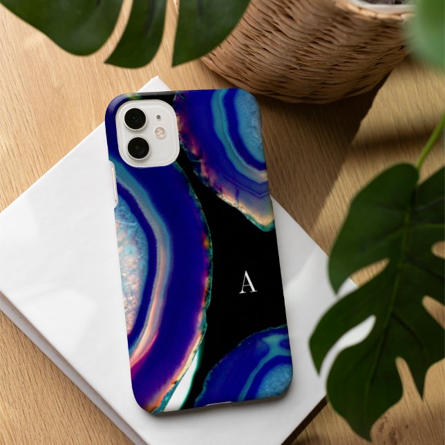 Chic Indigo Agate Geode Monogram Case-Mate iPhone Case (Creator Uploaded)