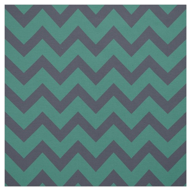 Chic indigo blue and emerald green chevron pattern fabric (Swatch)