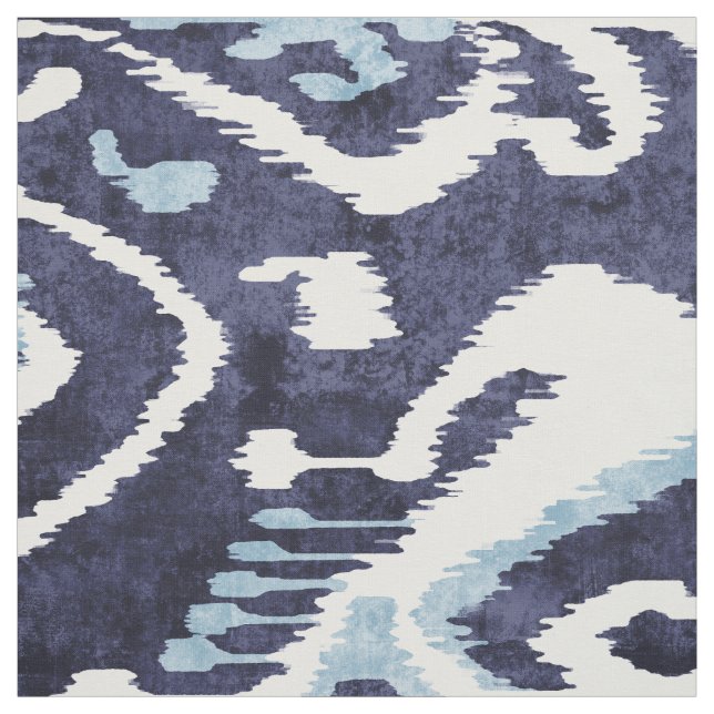 Chic indigo blue and white ikat tribal patterns fabric (Swatch)
