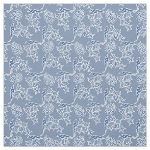Chic Indigo Blue Ethnic Floral Print Fabric