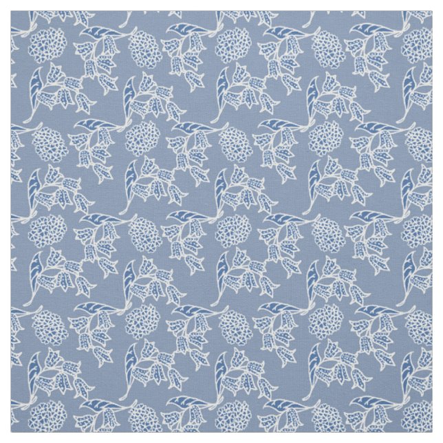 Chic Indigo Blue Ethnic Floral Print Fabric (Swatch)