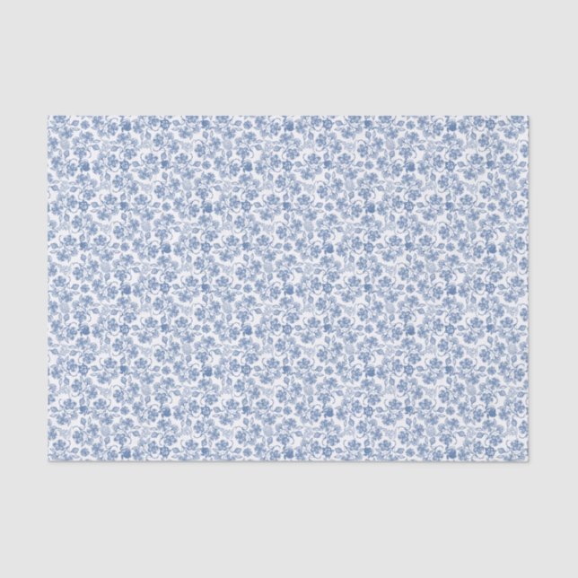 Chic Indigo Blue Ethnic Floral Print Tissue Paper (Front)