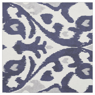 Chic indigo blue grey white ikat tribal patterns fabric