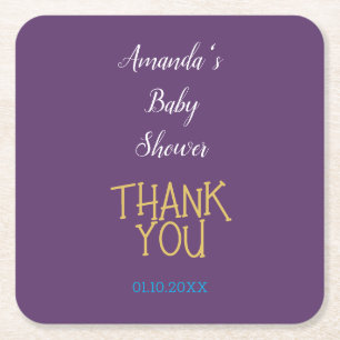Chic Indigo Gold Colour Minimalist Baby Shower Square Paper Coaster