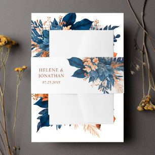 Chic Indigo Rust Wedding Invitation Belly Band