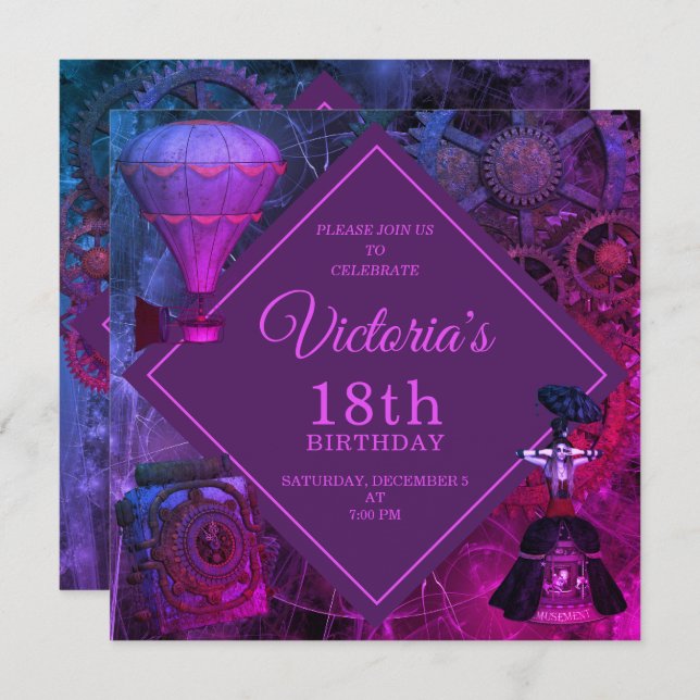 Chic Industrial Vintage Birthday Invitation (Front/Back)