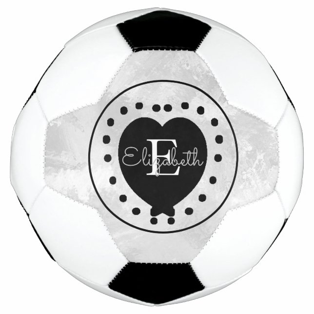 Chic Initial Monogram Black White Grey Heart Soccer Ball (Front)