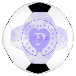 Chic Initial Monogram Purple Heart Watercolor Soccer Ball