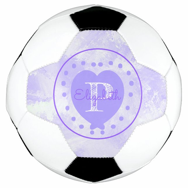 Chic Initial Monogram Purple Heart Watercolor Soccer Ball (Front)
