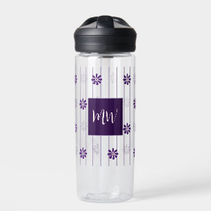Chic Initials Script Font Violet Lines & Flowers Water Bottle