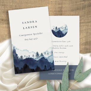 Chic Ink Blue Navy Watercolor Pine Woods Mountain Business Card