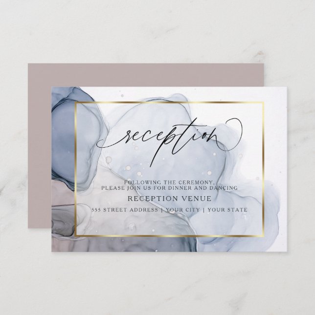 Chic Inky Dusty Blue Mauve Reception Invitation (Front/Back)